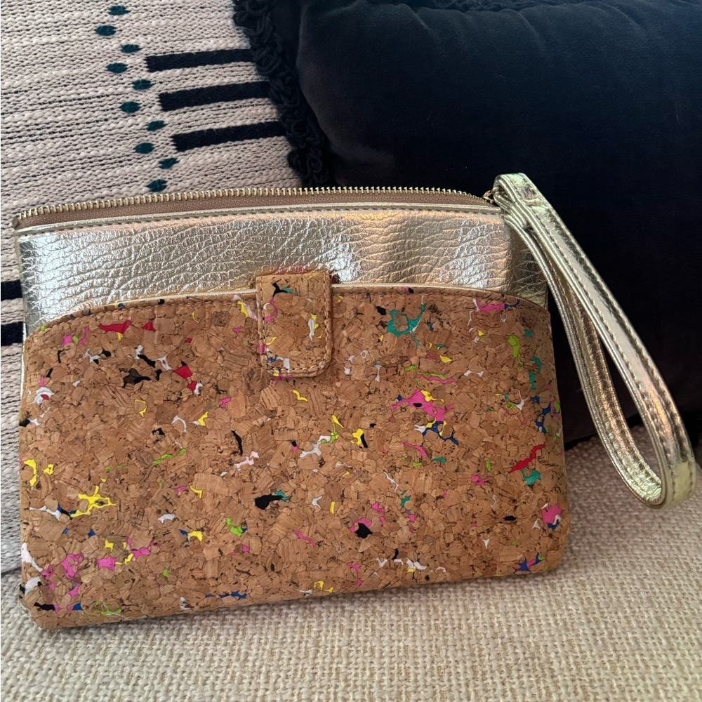 Gold and Multicolor Cork Women's Clutch